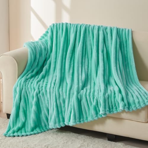 NEWCOSPLAY Super Soft Twin Blanket Aqua Premium Silky Flannel Fleece 3D Ribbed Jacquard Lightweight Bed Blanket All Season Use (Aqua Ribbed, Twin(60"x80")) - color: Aqua Ribbed, size: Twin(60"x80")
