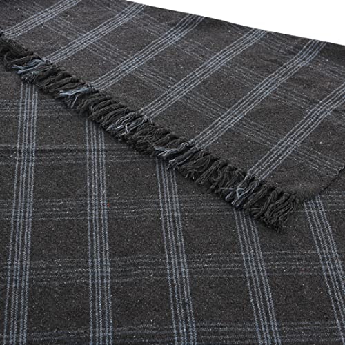 Creative Co-Op Recycled Cotton Blend Throw Blanket with Fringe, Grey Plaid - color: Grey, size: One Size