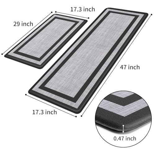 Mattitude Kitchen Mats Set of 2 Cushioned 0.47 inch Kitchen Rugs Non-Skid Rug Sets Ergonomic Comfort Standing Mat for Kitchen, Floor, Office, Sink, Laundry, Black - color: Black Frame, size: 17.3" x 47 "+ 17.3" x 29 "--0.47 inches