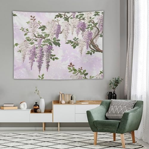 HZOHNAGO Lavender Flower Tapestry Fantasy Purple Floral Green Leaves Botanical Pattern Printed Wall Tapestry Wall Hanging for Bedroom Living Room Dorm 80" W x 60" H - color: Lavender-1, size: 80"L x 60"W