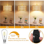 Dimmable Boho Hanging Lights with Plug in Cord 14.7ft，2 in 1 Shade Plug in Pendant Light Rattan Hanging Lamp with E26 Bulb, Long Lasting Wicker Plug in Pendant lamp Fixture for Living Bedroom - size: 2 tier HL-10