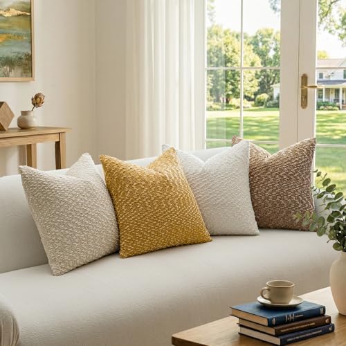 a moment Brown Pillow Covers Set of 2 with Plush Cluster Texture (20x20 Inch), Decorative Throw Pillows for Living Room, Couch Bed, Sofa, Cozy Accent Pillow Cases for Home Decor (No Inserts) - color: Brown, size: 20" x 20" (Pack of 2)
