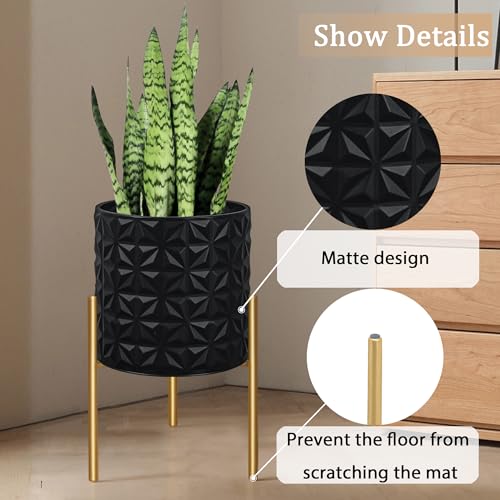 ARNIS Modern Planter Pots, Set of 2 Large Planters with Stand, Decorative Planters, Metal Pots with Drainage Holes for Living Room, Office, Garden or Balcony, 10.5 &12.25 Inch, Matte Black - color: Frosted Black, size: 10.5 &12.25