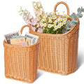 MIPON 2 Pack Handmade Woven Hanging Waterproof Plastic Rattan Wicker Basket | Wall Mounted Organizer, Small & Large Storage, Bathroom, Kitchen, Entryway, Farmhouse Decor