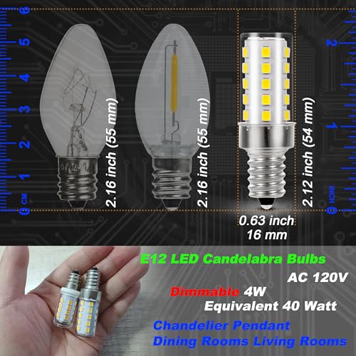 E12 LED Bulb Dimmable Equivalent 25W-40W 4000K Natural White Candelabra Base AC120V 450lm 4W T6 C7 E12 Candle Small Base for Ceiling Fan Chandelier Pendant Lighting Salt Lamp Wall Sconce, 4 Pack - color: 4000k Natural White, size: 4 Watt-Dimmable-4 Pack