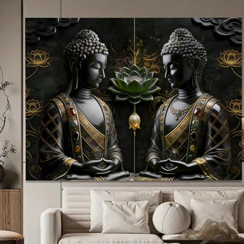 FENDROM Black Vintage Sitting Buddha Tapestry Wall Hanging Buddhist Statue Tapestries Green Lotus Meditation Wall Decor Psychedelic Indian Zen Art for Bedroom Living Room Home Decor - color: Black2, size: 79"L x 59"W