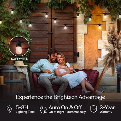 Brightech Ambience Hybrid Outdoor String Lights - Dual Plug and Solar Powered Waterproof LED Light String for Outside - 27 Ft, Soft White Edison Bulbs, for Camping, Patio, Cafe, Yard, Porch - color: Hybrid Bright, size: 27 Feet