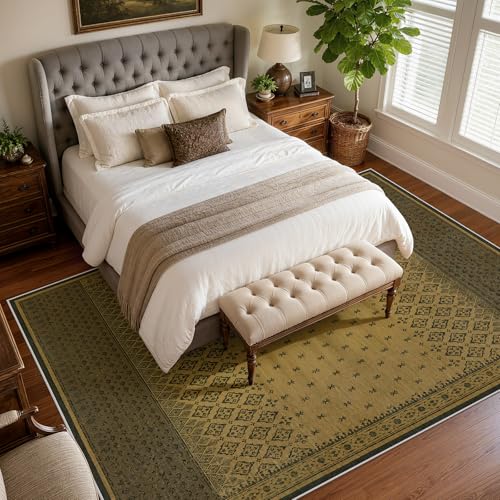 Joydeco Vintage Washable Rug for Bedroom, Boho Area Rugs 5x7 for Living Room Non Slip, Ultra-Thin Low Pile Soft Indoor Floor Throw Carpet for Dining Entryway Bathroom Farmhouse, Brown - color: Brown, size: 4'11" x 6'11" (Rectangular)