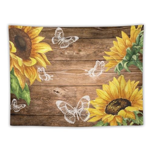 Sunflower Tapestry,Watercolor Floral Rustic Wooden Plank Retro Barn Door Butterfly Tapestry for Bedroom,Nature Landscape Tapestry Wall Hanging for Living Room Dorm Home Decor,40"x30" - color: Sunflower-3, size: W40xL30in