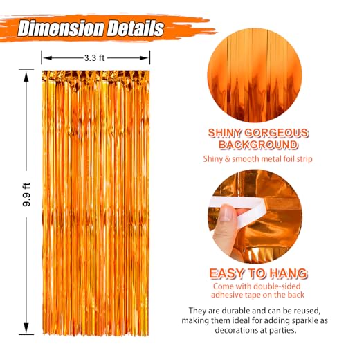 Crosize 2 Pack Foil Fringe Curtains Party Decorations, Orange Tinsel Curtain Backdrop for Parties, Door Streamers, Glitter Streamer Fringe Backdrop for Birthday Decoration - color: Orange, size: 2 Pack