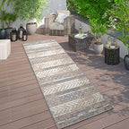 Rugshop Distressed Geometric Indoor/Outdoor Beige Runner Rug Modern Tribal Stripe, Durable Stain Resistant Perfect for Patio, Backyard, Deck and Outdoor Lounge 2'7" x 6' - size: 2'7" x 6' (Rectangular)