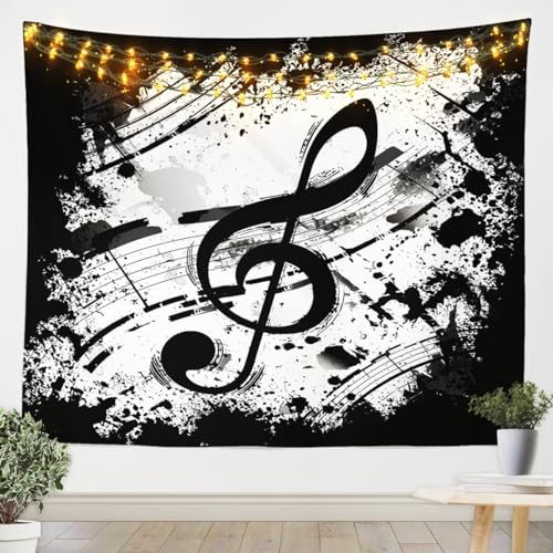 Manfei Musical Wall Hanging for Bedroom Living Room Black Musical Note Printed Wall Blanket Tapestries Music Theme Tapestry Soft Polyester Wall Art Hanging, Small 51.2 x 59.1 Inches - color: WW13319, size: 59.1"L x 51.2"W