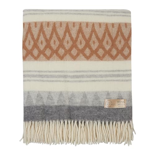 | Wool Blanket/Throw | 100% New Zealand Wool | Perfect for Home and Outdoors | Virgin Wool Throw with Fringes 67"x79" (170 x 200 cm) - color: Beige/Gray/Milky, size: Queen