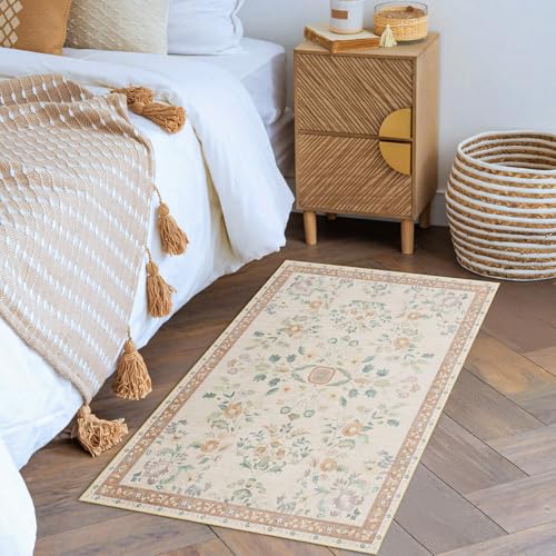 MUJOO Boho Small Rug Washable,2x3 Area Rugs for Entryway,Floral Front Door Mat Indoor Entrance Entry Way,Boho Kitchen Bathroom Floor Rug Throw Carpet Non Slip Low Pile Vintage Beige - color: Beige, size: 2' x 3' (Rectangular)