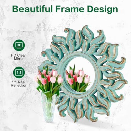 10''x10'' Round Wall Mirror, Green Circle Mirror for Bedroom, Entryway, Living Room, Decorative Modern Wall Decor - color: Green