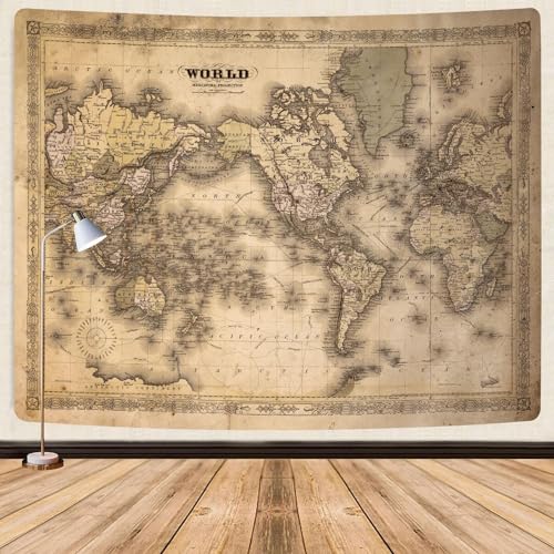 World Map Tapestry Educational Tapestry Kids Student Classroom Tapestries Earth North America Europe Africa Countries Globe Travel World Map Countries Cities Wall Tapestry Ceiling (Vintage Map, 90"x70") - color: Vintage Map, size: 90L" x 70W"