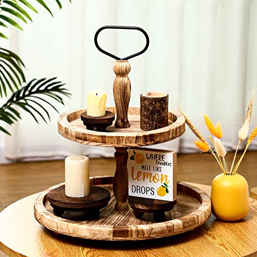 Amyhill 3 Pcs 5/4/3 Inch Mini Wooden Risers for Decor Small Round Pedestal Stand, Brown Farmhouse Wood Riser with Ball Feet for Tiered Tray, Candles, Plants, Home Kitchen Decor - color: Brown, size: 5/4/3 Inch