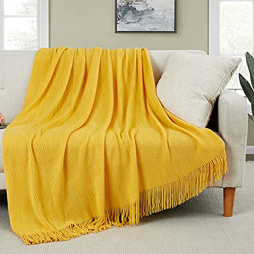 Homiest Decorative Knitted Throw Blanket with Fringe Soft & Cozy Tassel Blanket for Couch Sofa Bed (Mustard Yellow, 50x60) - color: Mustard Yellow, size: 50" x 60"