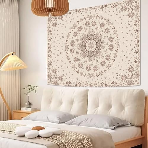 Fowocu Boho Floral Mandala Tapestry Wall Hanging Bohemian Flower Medallion Tapestry Aesthetic Beige Brown Hippie Indian Small Tapestries for Bedroom Living Room Dorm Decor 60 x 44 Inch - color: Brown, size: 60"L x 44"W