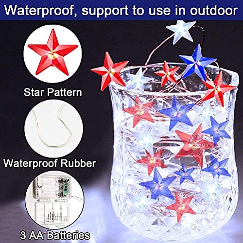 Couah 2 Pack 80 LED Red White and Blue Lights Battery Operated 20 FT 4th of July Patriotic Fairy Lights Indoor Outdoor Camping Party Patriotic Memorial Day Independence 4th of July Decorations - size: 20FT