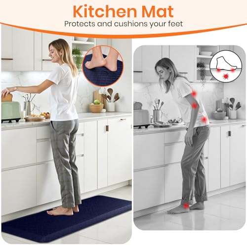4/5 Inch Extra Thick Kitchen Mats for Floor,Non Slip Anti Fatigue Kitchen Rugs,Waterproof Stain Resistant Sink Mat,Cushioned Standing and Comfort Mats for Office (17"x47" Blue) - color: Blue, size: 47"L x 17"W x 0.8"Th