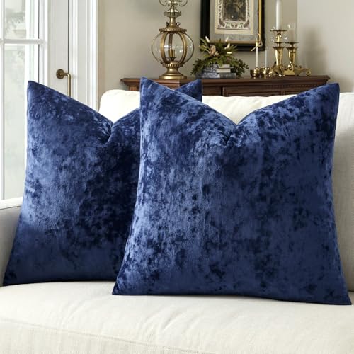 MIULEE Velvet Throw Pillow Covers Set of 2, Soft Neutral Decorative Pillow Cases with Luxurious Textured Vintage Cushion Covers for Home Decor Couch Sofa Bed,Dark Navy Blue 18x18 inch - color: Dark Navy Blue, size: 18" x 18" (Pack of 2)