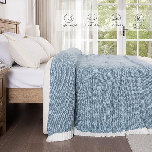 Exclusivo Mezcla Twin Size Knit Blanket for Bed, Ultra Soft and Warm Reversible Woven Blankets, Cozy Snuggly Throw for Couch Bed and Home Decor, Heather Blue, 60"x80" - color: Heather Blue, size: Twin (60"x80")