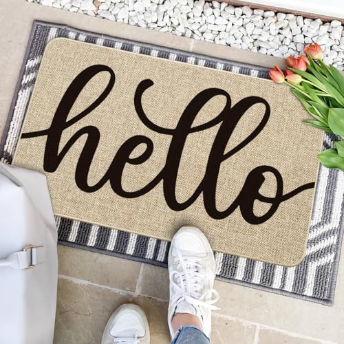 Artoid Mode Beige Hello Summer Doormat, Spring Home Decor Low-Profile Switch Rug Door Mat Floor Mat for Indoor Outdoor 17x29 Inch - color: Beige, size: 17" x 29"