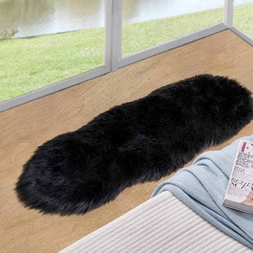 ORINOVA Black Fluffy Faux Sheepskin Washable Fur Area Rugs for Bedroom Living Room Small Shag 2x4 Furry Nursery Rug - color: Black, size: 2' x 4' (Sheepskin Fur)