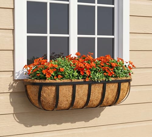 Y&M 4pcs 24" Trough Coco Liner for Window Box Deck Basket Planter Trough Coconut Fiber Liners, Coconut Fiber Pre-Formed Replacement - color: 4pcs 24in Arc