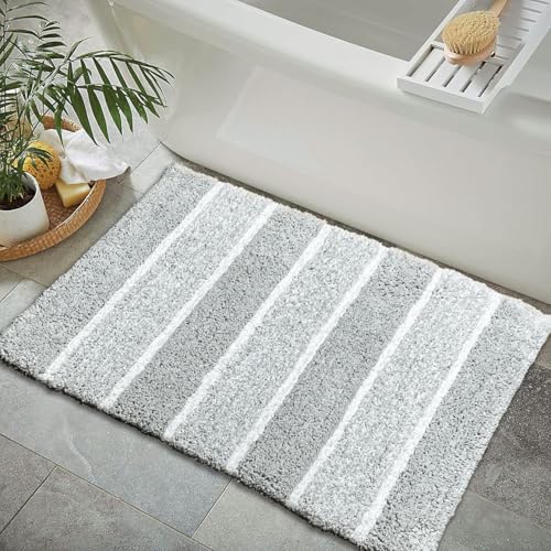 Chardin home Cordural Stripes Bath Mat, Set of 2 Bath Rugs (17x24 Inches & 21x34 Inches) | Non Slip Bathroom Rug, Machine Washable, Plush, Highly Absorbent | Grey-White - color: Grey-white