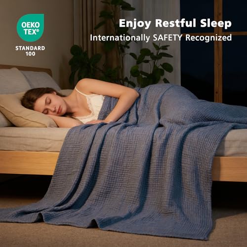 EMME Cotton Muslin Large Throw Blanket Couch Breathable Gauze Soft Lightweight Bed Blankets Adults (Heather Navy, 50"x70") - color: 02 - Navy, size: Large Throw (50" X 70")
