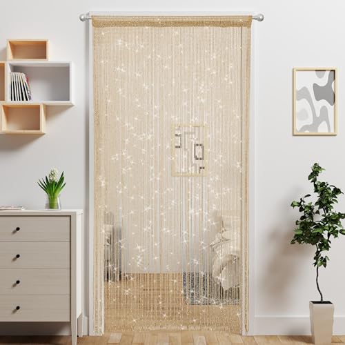 Door String Curtain Doorway Beads Curtains,Hanging Room Divider Beaded Decor Hippie Glitter Fringe Panel Closet Window Doors Sequin Sheer Boho Doors Tassel (Champagne) - color: Champagne
