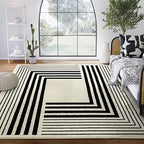 Abani Geometric Beige/Black Area Rug - 8'x10' - Modern 3D Lines Design - Deco Collection - Easy to Clean - Durable for High Traffic Areas -Living Room, Dining Room - Medium Pile - color: Geometric, size: 8' x 10' (Rectangular)