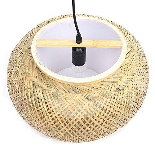 Handmade Woven Bamboo Pendant Lighting Antique Rattan Single Lantern Ceiling Hanging Light Natural Wooden Ceiling Fixture with Adjustable Cord for Living Room Restaurant Bedroom - size: 23.5 Inch