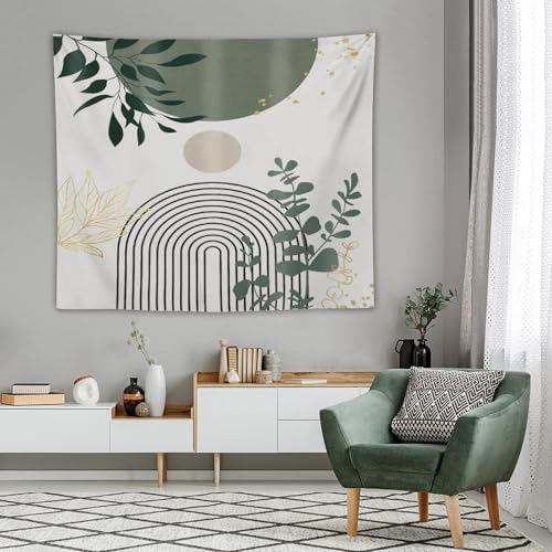 Green Boho Mid Century Leaf Tapestry,Arch Sun Abstract Leaves Tropical Palm Modern Minimalist Geometric Wall Hanging Neutral Home Decor Art for Living Room Bedroom Dorm 40"x30" - color: Boho Leaf-5, size: W40xL30in