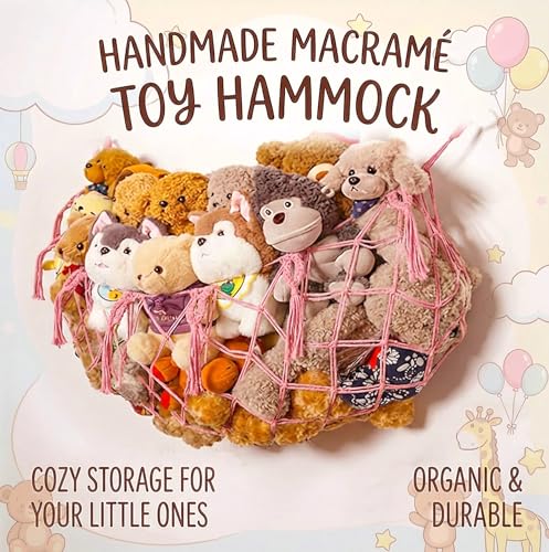 Stuffed Animal Net or Hammock for Flat Wall Mounted Handmade Macrame Toy Display Hanging Plush Toy Net for Stuff Animal Storage(pink 40" W) - color: pink, size: 40" W