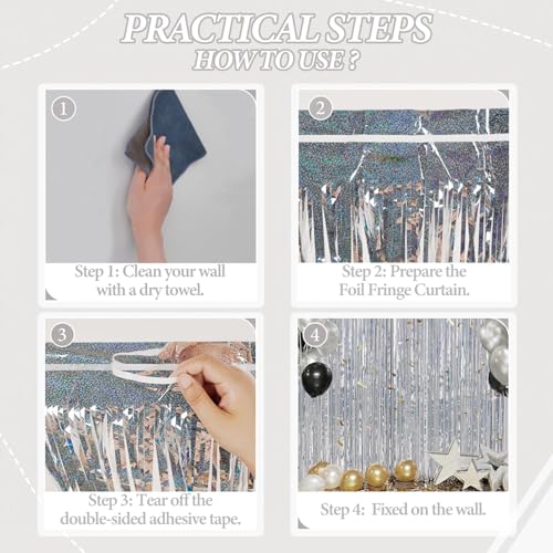 DECOCKRAT 3 Pack Foil Fringe Backdrop - Laser Silver Shiny Tinsel Curtains for Party Decoration/Photo Booth Props - 3.3x8.2 FT Metallic Foil Backdrop for Birthday, Wedding, Graduation, Christmas. - color: Laser Silver