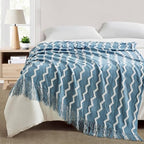 BOURINA Fluffy Chenille Knitted Fringe Throw Blanket Lightweight Soft Cozy for Bed Sofa Chair Throw Blankets, Blue 50" x 60" - color: A-blue, size: 50"×60"