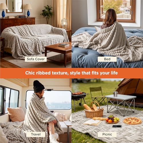 Bedsure GentleSoft California King Size Blanket for Bed - Cozy Soft Blankets for Women, Cute Large Throws for Girls, Beige, 102x96 Inches - color: Beige, size: California King