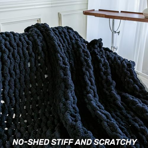 Chunky Knit Blanket - Luxury Soft Cozy 80 * 90 Throw Blanket,100% Woven Blanket Rope Knot Throw Blanket for Couch, Sofa, Home Decor, Gift - Machine Washable (Black, 80 * 90) - color: Black, size: 80*90