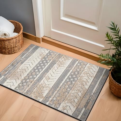 Rugshop Distressed Geometric Indoor/Outdoor Beige Area Rug Modern Tribal Stripe, Durable Stain Resistant Low Profile Perfect for Patio, Backyard, Deck and Outdoor Lounge 2' x 3' - size: 2' x 3' (Rectangular)