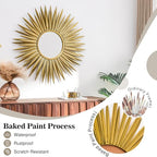 PERHOM Gold Sun Mirror, 30"x30" Large Sunburst Mirrorwith Metal Frame,Starburst Mirrors for Living Room, Entryway, Bedroom, Fireplace