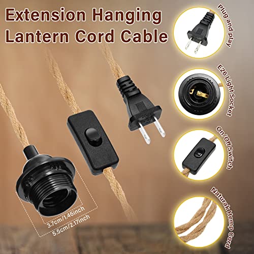 6 Pcs 15 Ft Pendant Light Cord lamp kit Vintage Ceiling Hanging Lights with Plug in Cord with Twisted Nylon Rope with Switch E26 Socket for Kitchen Farmhouse Bedroom DIY Decor
