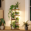 Bamworld Indoor Plant Stand with Grow Light Corner 5Tier Metal Plant Shelf Wood Flower Stand for Home Living Room Decor Patio Decor - style: 5 Tier,Square