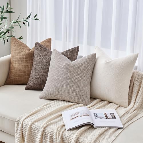 MIULEE Burlap Linen Throw Pillow Covers 20x20 Inch Set of 2 Cream White Christmas Decorative Pillows Modern Farmhouse Soft Accent Cushion Covers for Couch Sofa Bedroom Livingroom Home Decor - color: Cream White, size: 20" x 20" (Pack of 2)