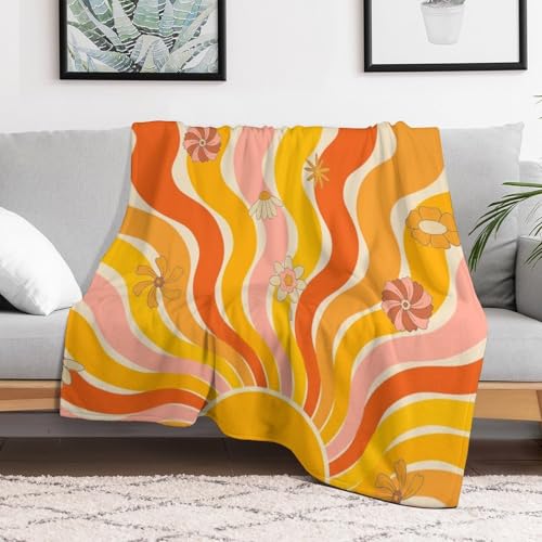 70s Vintage Floral Blanket,Groovy Boho Rainbow Hippie Abstract 80s Flower Plant Print Blanket for Couch Sofa Bed Decorative Gifts 30x40 - color: Blanket-21, size: 30"x40"