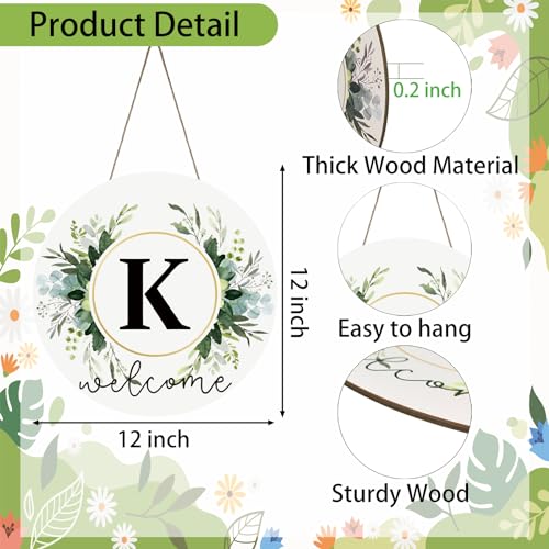 Monogram Letter K Wreaths for Front Door Wreath Wooden Welcome Sign for Front Door Decor Floral Family Last Name Initial House Warming Spring Summer Porch Rustic Wall Home Kitchen Boho Decorations - color: Letter K