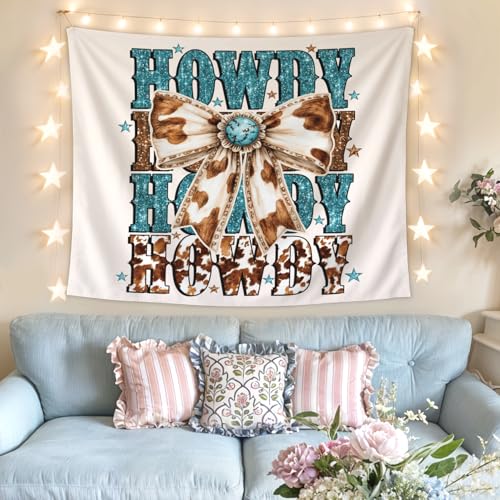 Lacama Bow Western Tapestry，Howdy Estern Decor Wall Art for Bedroom Home Room Dorm, Cowgirl Room Decor, Country Cow Print Tapestries for Teen Girls & Women 50x60 Inch - color: howdy bow