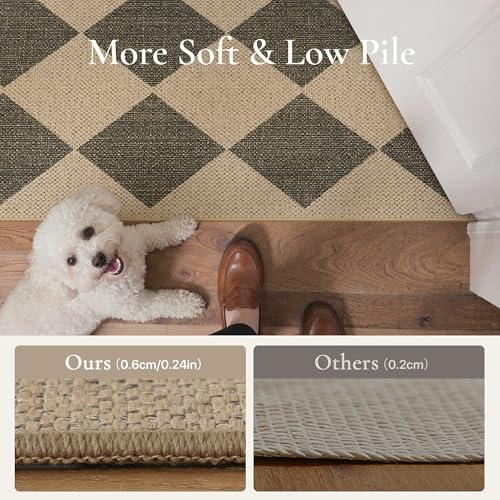 Bavni Checkered Easy Jute Rug,8x10 Area Rug Machine Washable Non Slip Woven Plaid Carpet, Geometric Diamond Non Shedding Low Pile Modern Farmhouse Floor Mat for Living Room, Bedroom, Dining Room - color: Checkered-1, size: 8X10